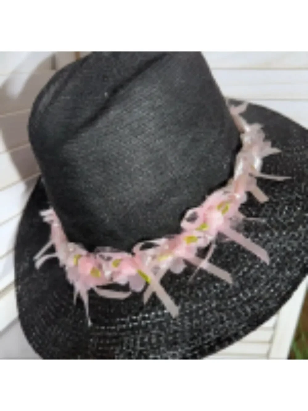 Handcrafted Cowboy Hat Floral Applique Black OS